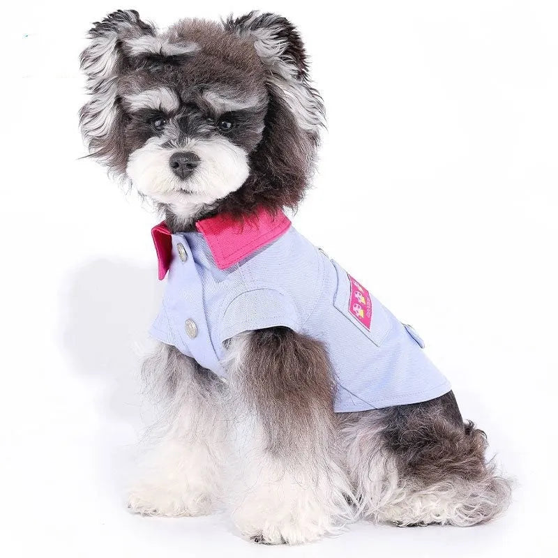 Blue and purple polyester summer dog vest with integrated traction rope ring for small dogs