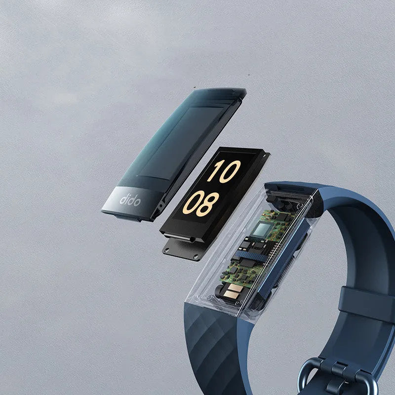 Y6 Black smart bracelet with 1.1-inch screen on wrist, showing health metrics display
