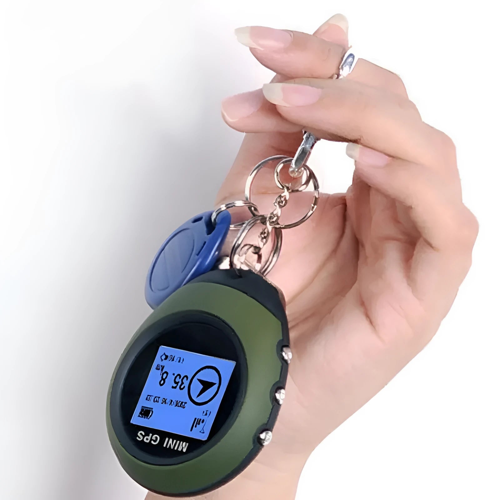 Mini GPS multi-function locator handheld outdoor tracker with matte finish in green 65x52x21mm