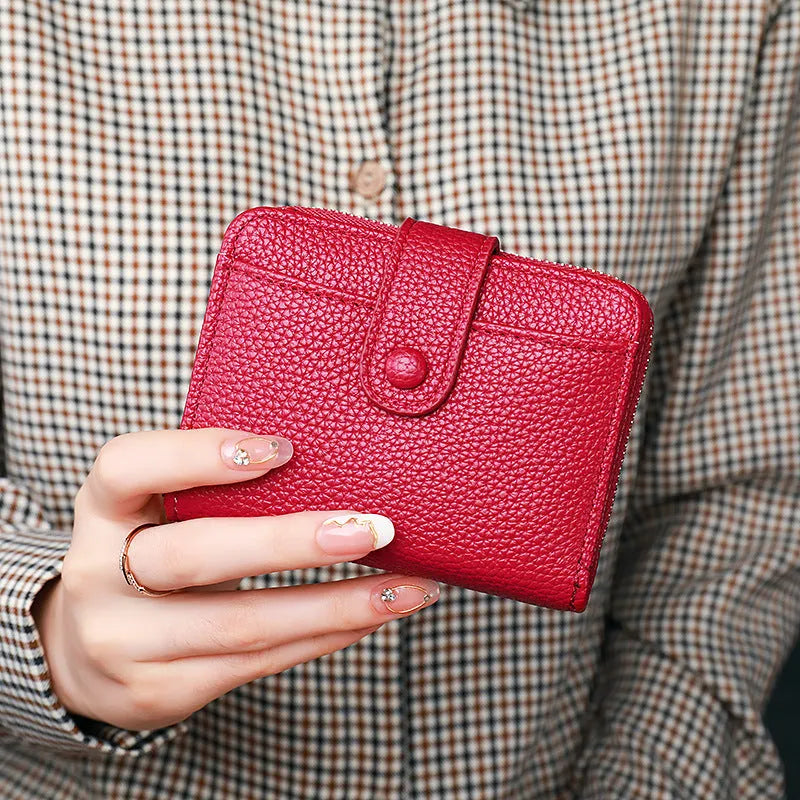Women's short wallet with Lychee pattern organ lining in PU material showing beige colour option