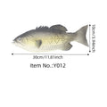 Three PU simulated fish ornaments showing yellow-fin tuna, small tuna, and yellow croaker marine species