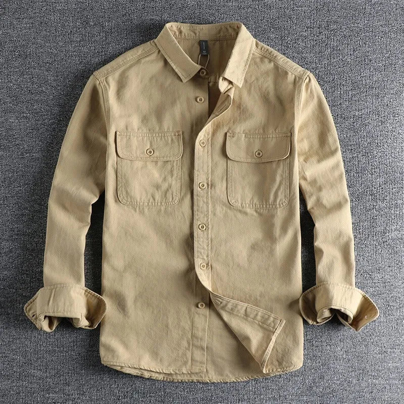 Men's loose fit long sleeve polyester shirt in cardigan style available in four colours