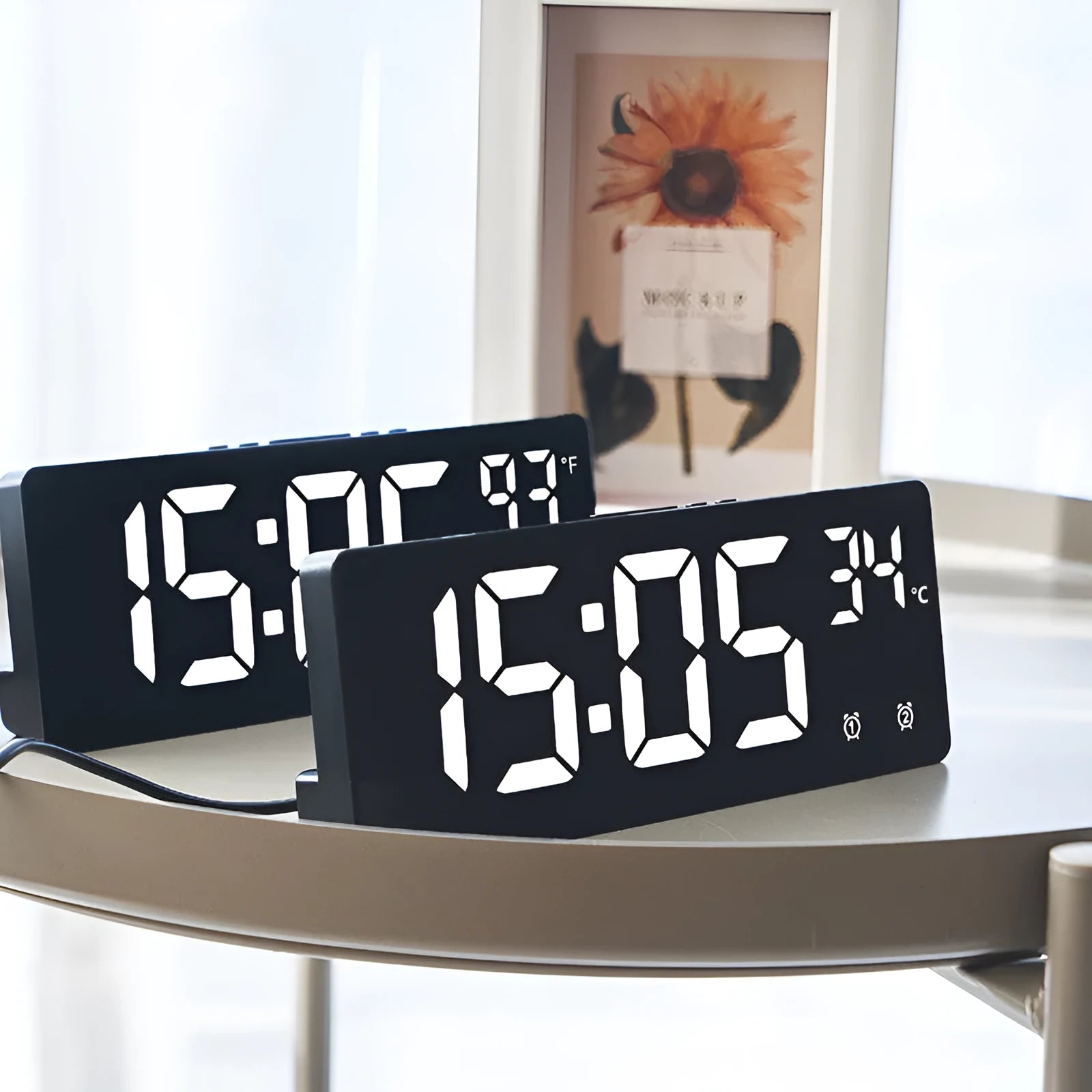 Creative multi-functional electronic clock with large LED screen, thermometer, and multi-group alarm in ABS shell