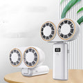 Handheld portable fan with folding neck, digital display and USB charging port