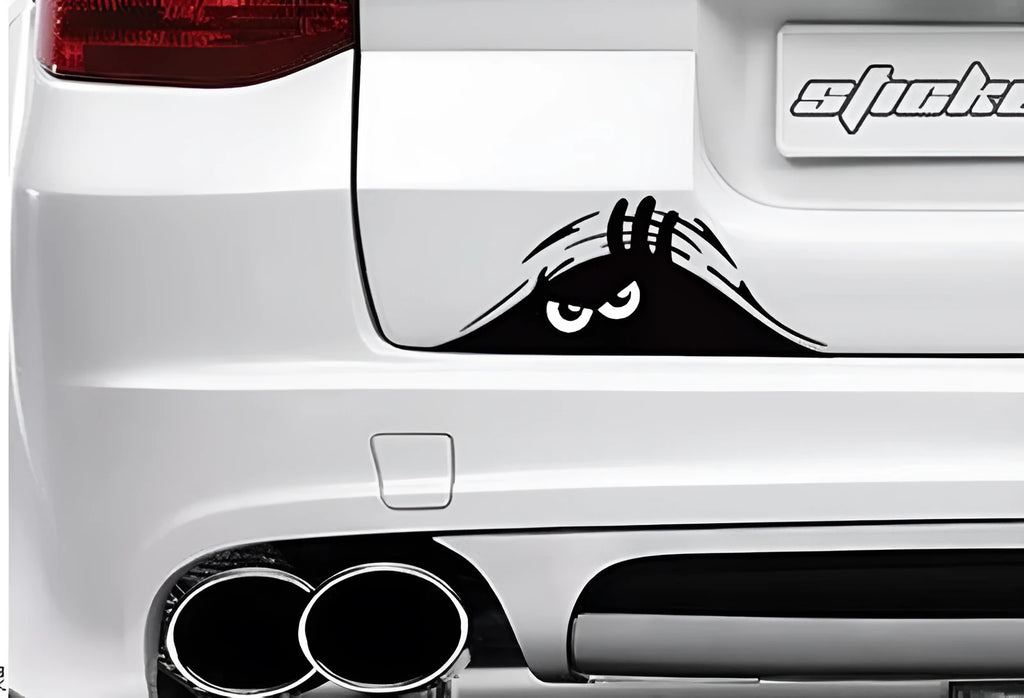 Cartoon peeking peep car sticker in black for scratch and dune cover PET material