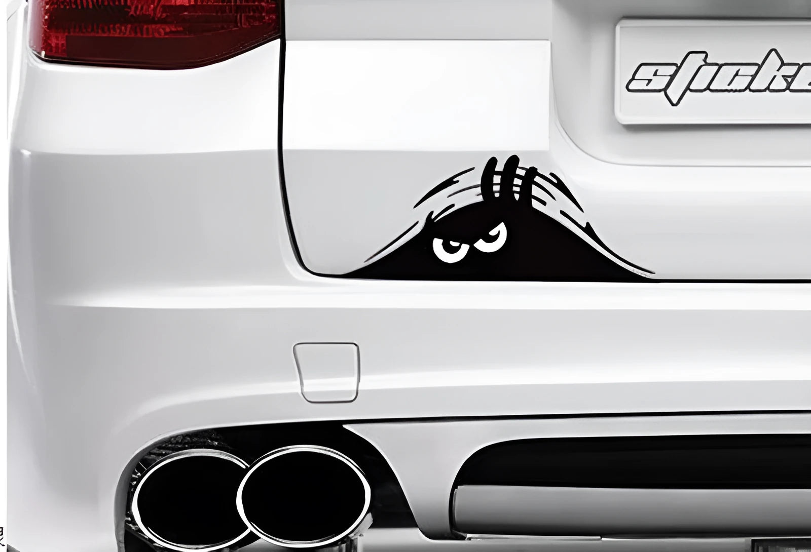 Cartoon peeking peep car sticker in black for scratch and dune cover PET material
