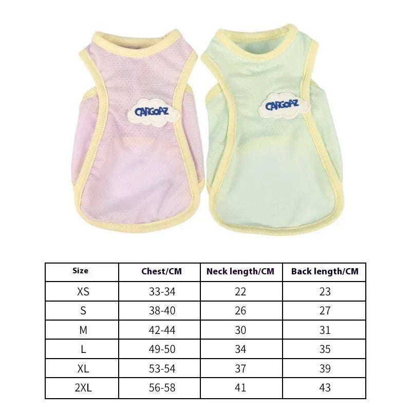 Grass green polyester vest for a cat on a white background, showing a sports-style fit.