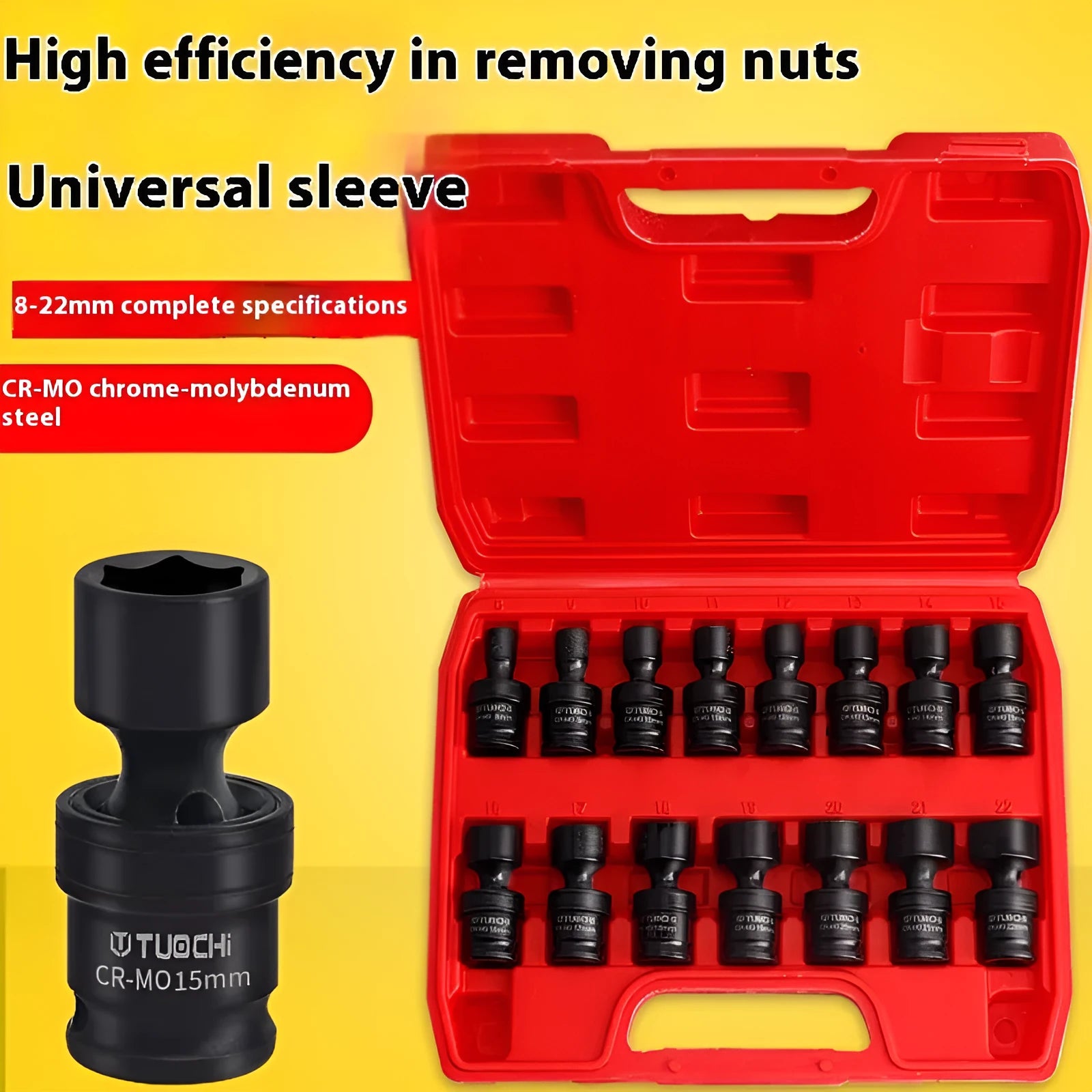 Universal air cannon socket set 15 pieces chromium molybdenum steel 3/8 drive 8-22mm