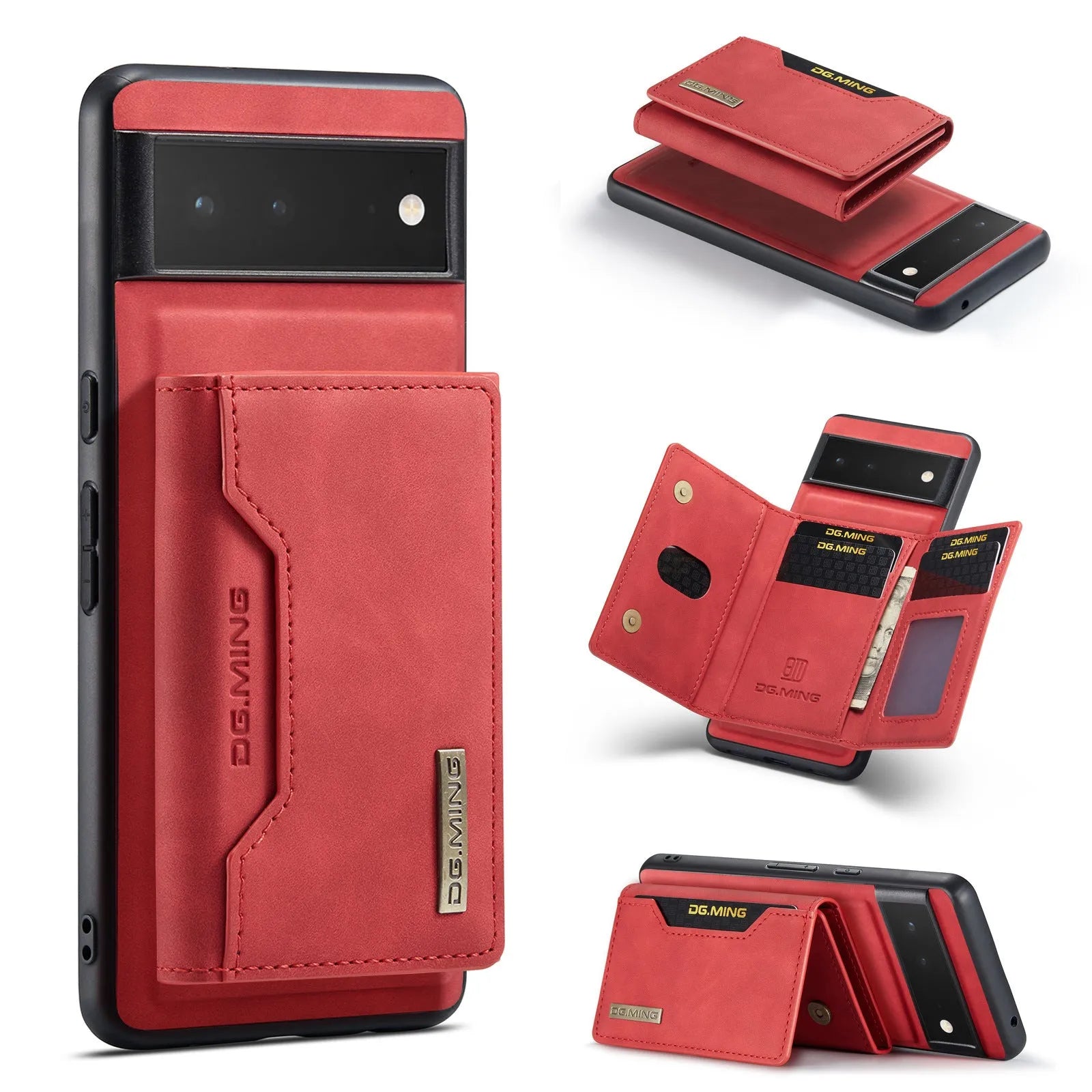 Hand-woven leather magnetic card holder phone case for Google Pixel 6 7 8, black combination