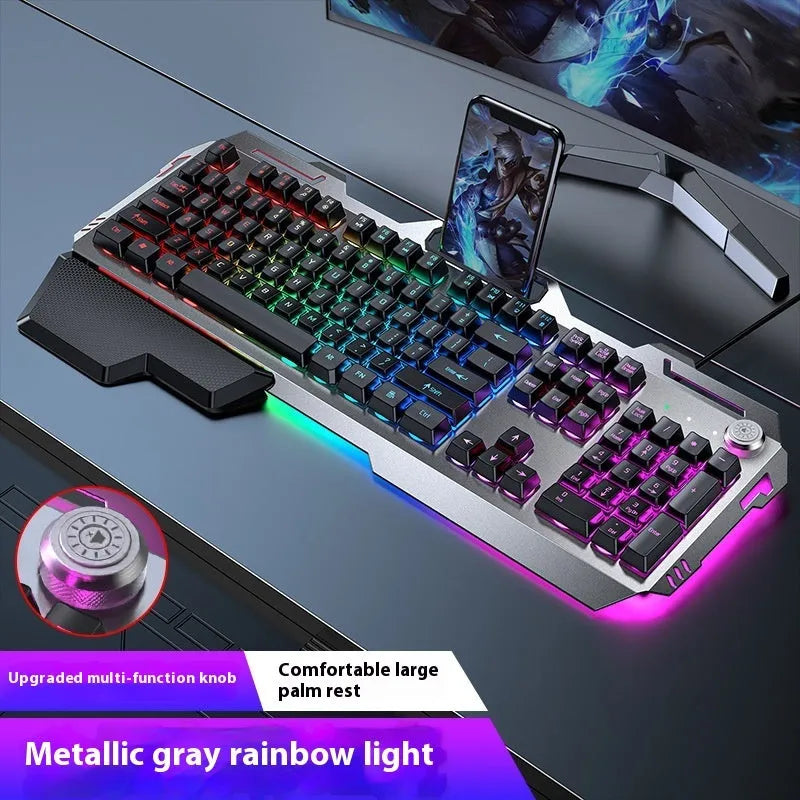Aluminium alloy mechanical keyboard with backlit keys in gaming dimensions with optional mouse and headset