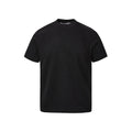 Men's loose fit short sleeve top in black with air layer stitching detail on a grey background.