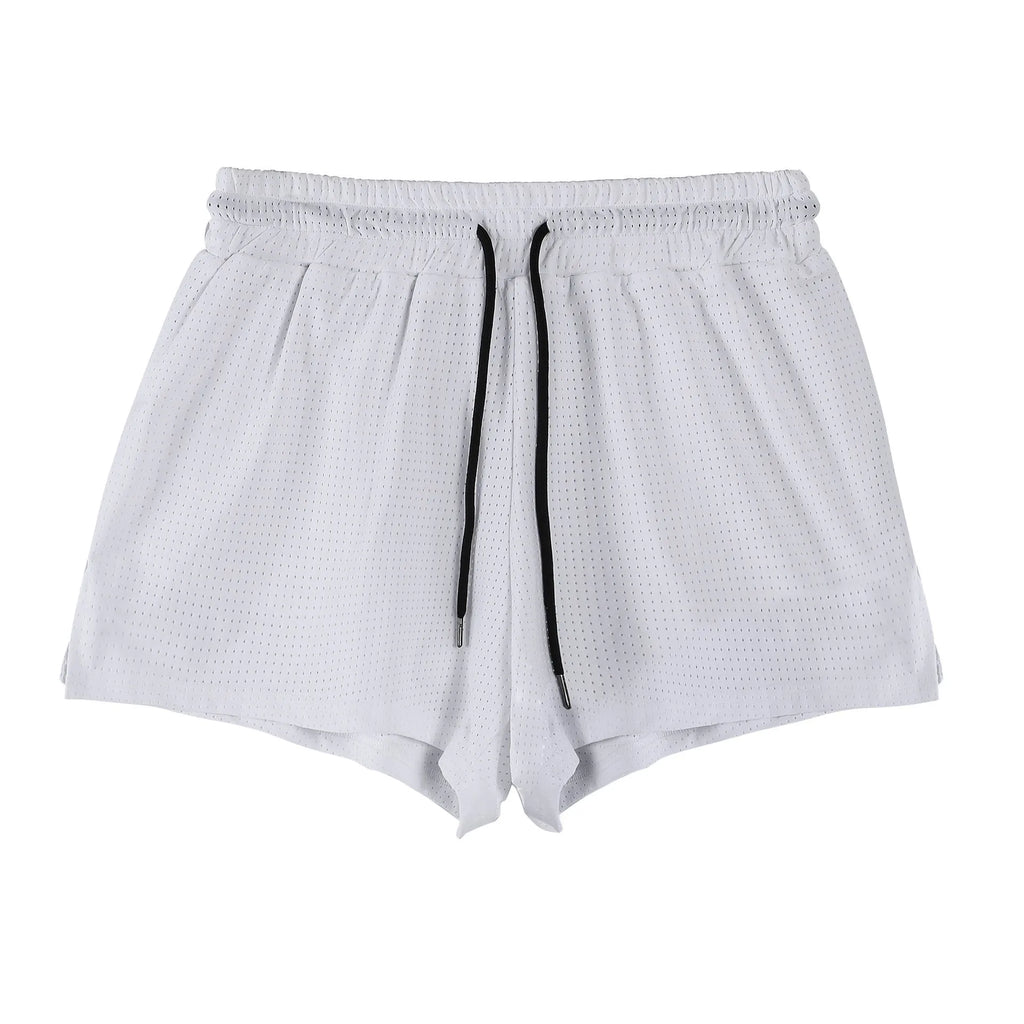 Men's black quick-drying nylon summer shorts with a mid waist and short length on a white background.