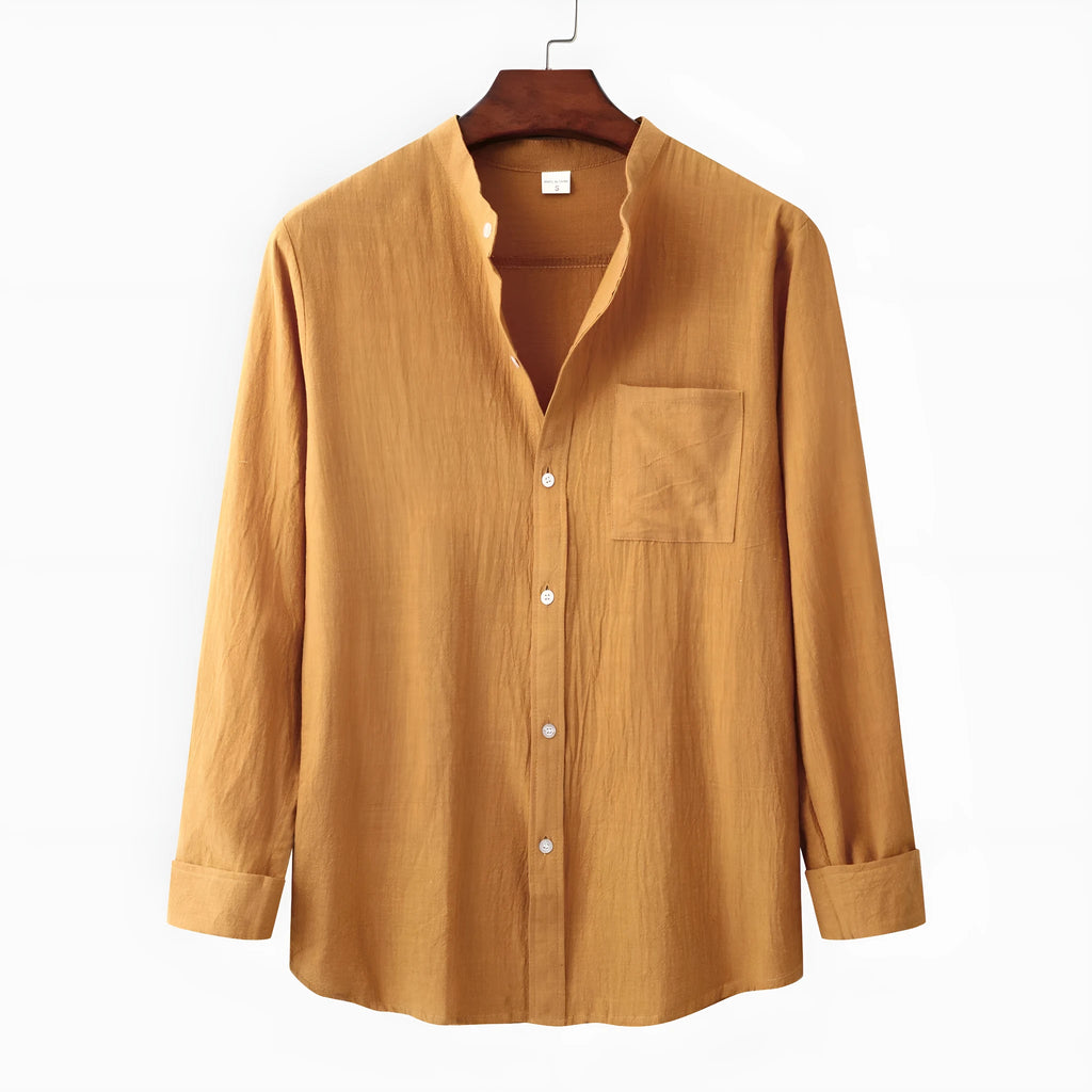 Men's brown cotton blend slim fit shirt and trousers clothing set