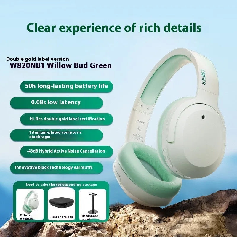 Active noise reduction Bluetooth headset in grey with head-mounted design and over-ear cups