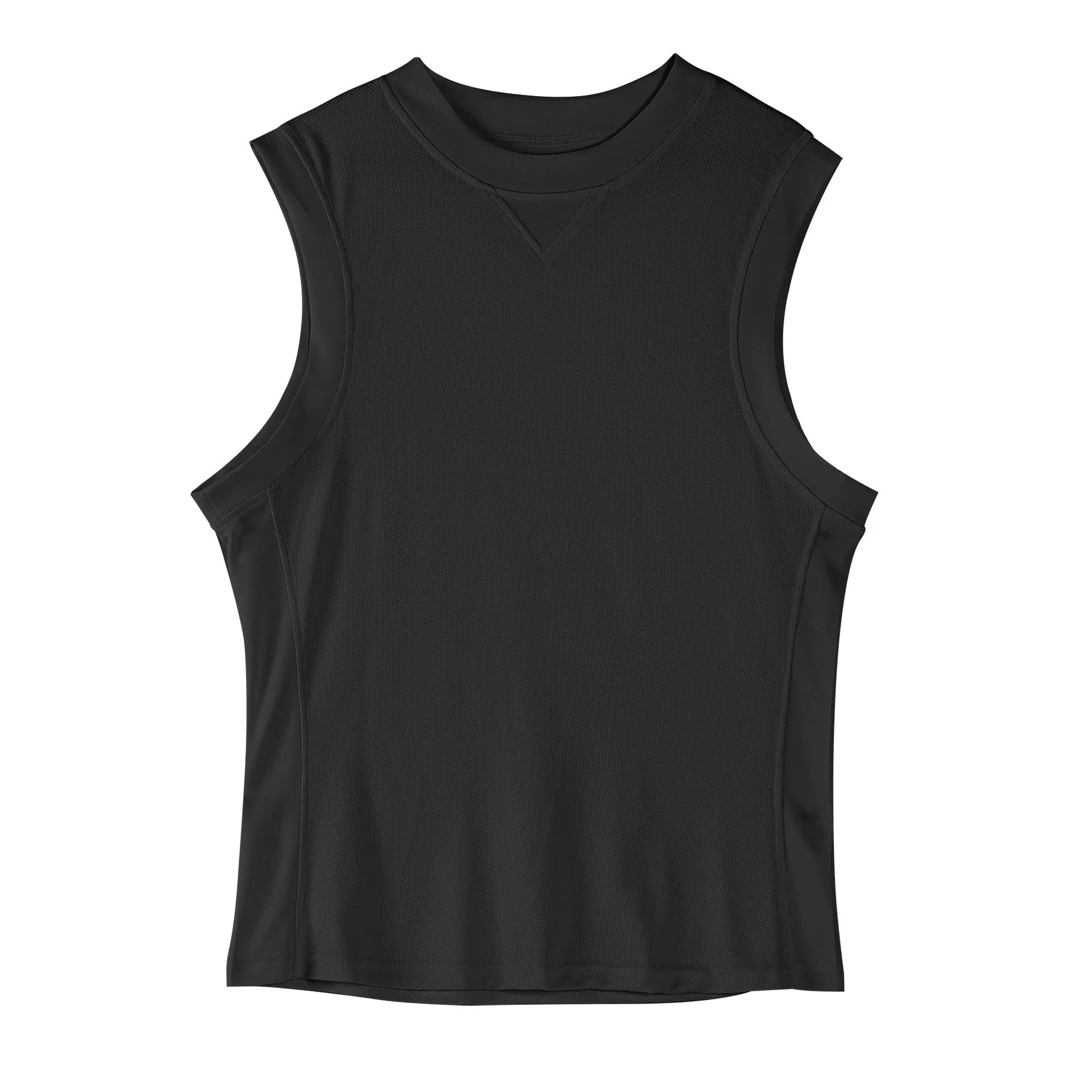 Men's loose fit sports vest in black and white colours showing soft fabric texture