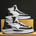 Men's black high-top platform board shoes with round toe and wear-resistant sole