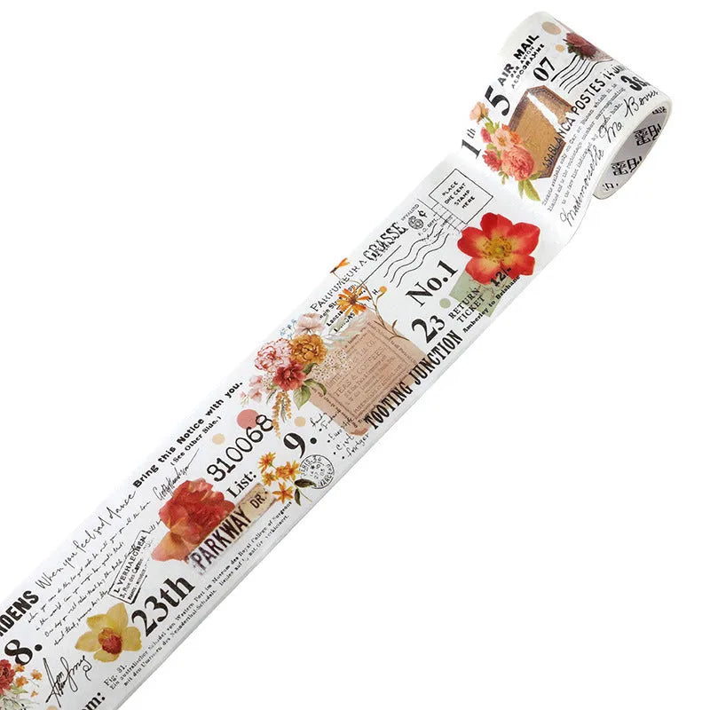 Roll of Japanese paper floral washi tape with vintage watercolour designs for journaling and craft projects