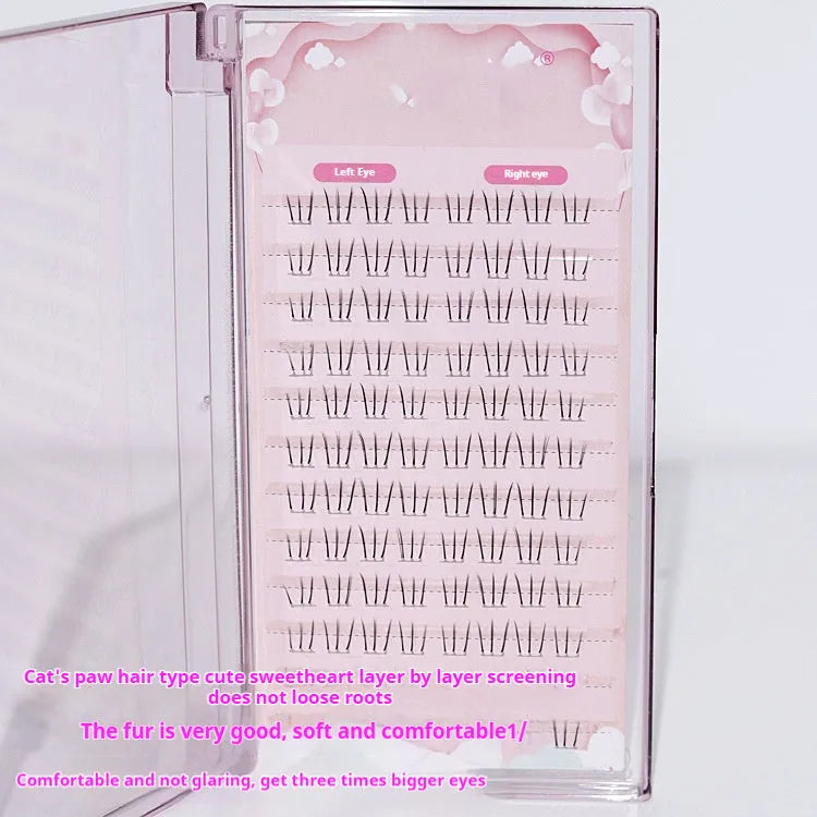 12-row segmented false eyelashes with sheer root and natural pointed tail style in 4-5-6mm lengths.