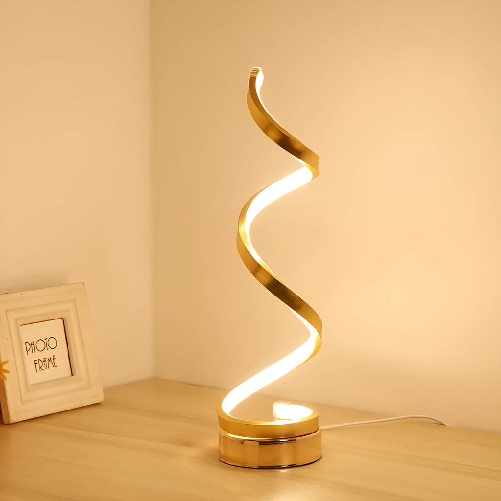 Minimalist black aluminium LED bedside table lamp on nightstand