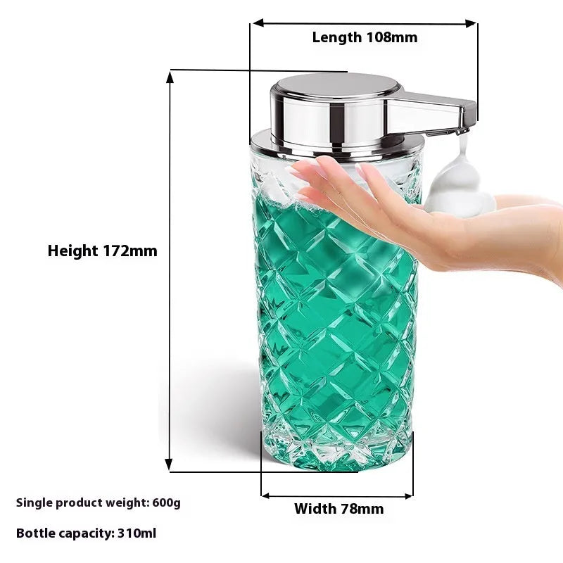 Silver automatic sensor soap dispenser with USB Type-C charging port on countertop.