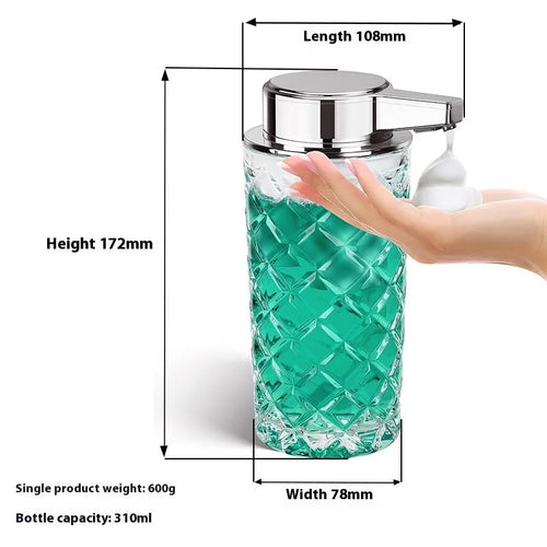 Silver automatic sensor soap dispenser with USB Type-C charging port on countertop.