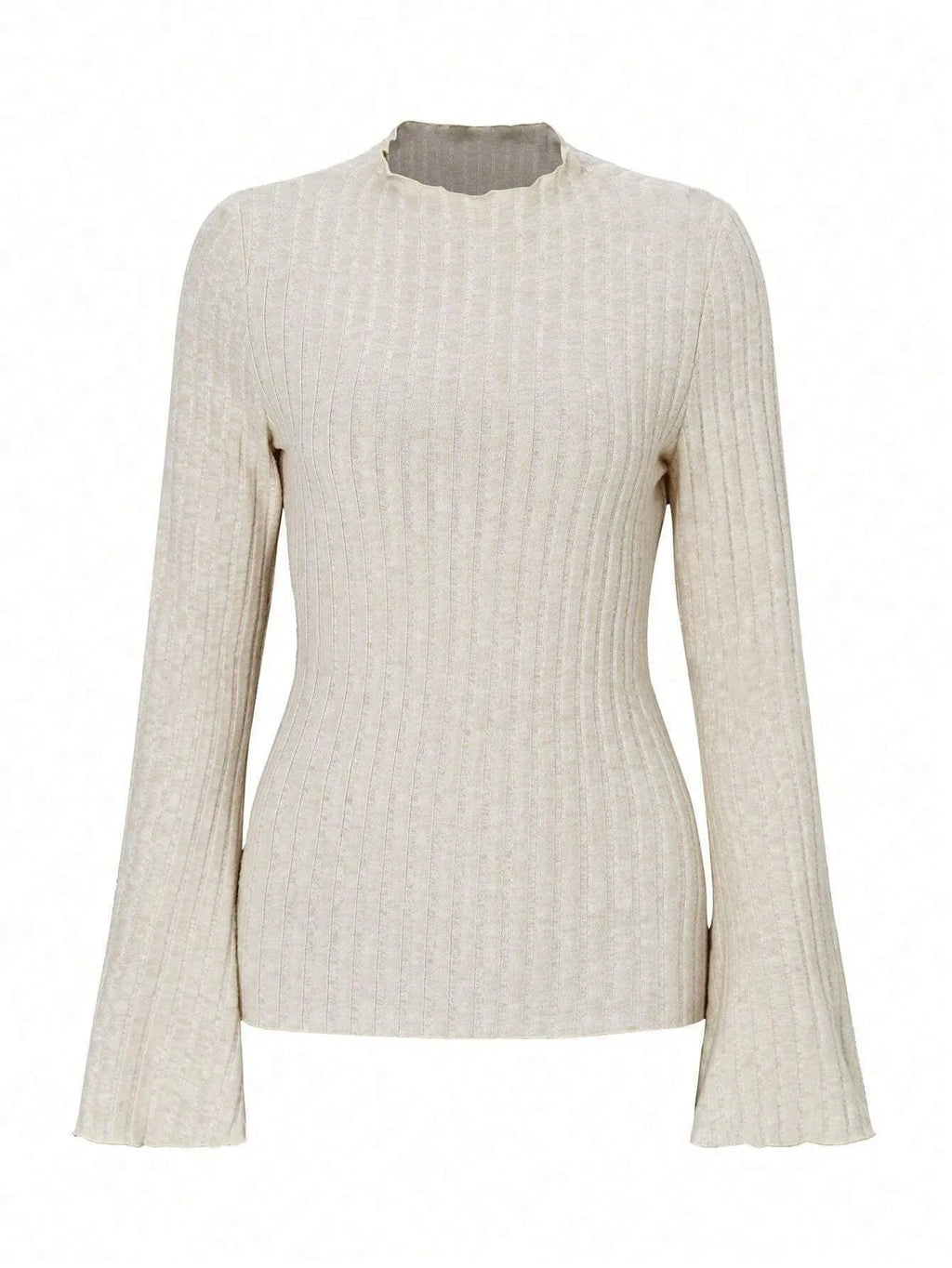 Long sleeve black top with lantern sleeves and sunken stripe texture, laid flat.
