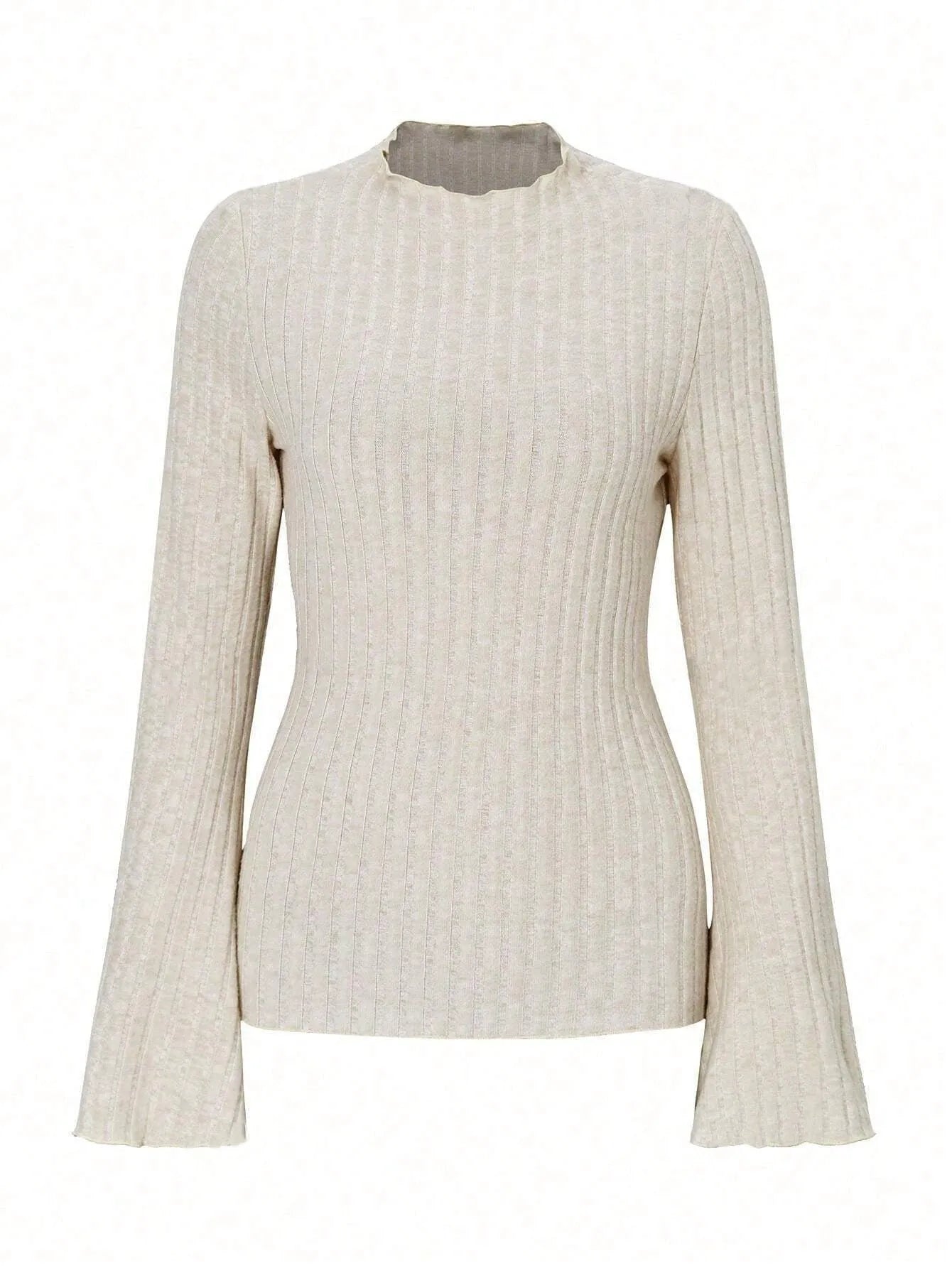 Long sleeve black top with lantern sleeves and sunken stripe texture, laid flat.