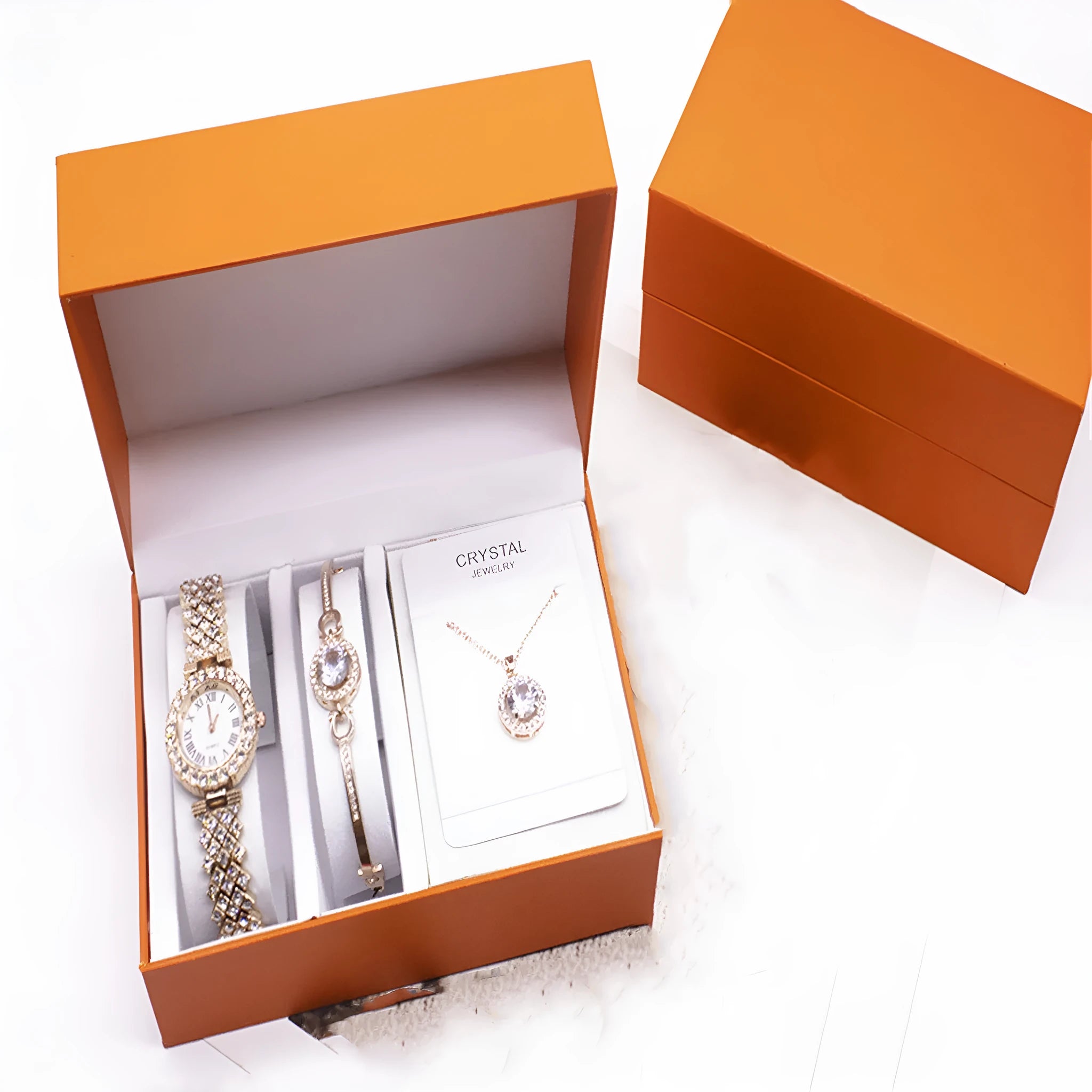 3-piece Rhinestone Watch Set With Bracelet And Necklace Alloy Quartz Watch Set Gold Silver Dial 3.2cm Strap Length 22.5cm Strap Width 1.5cm Glass Mirror OPP Simple Package Gift Set Jewellery Accessory Set Women