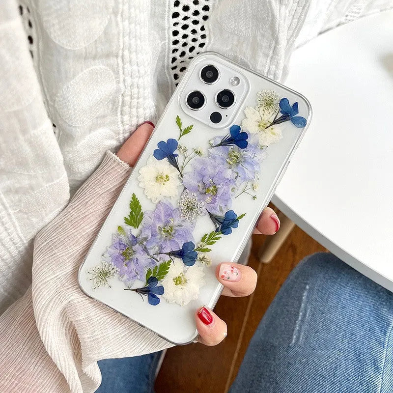 Soft TPU iPhone case with dried purple flower basket design compatible with multiple Apple phone models
