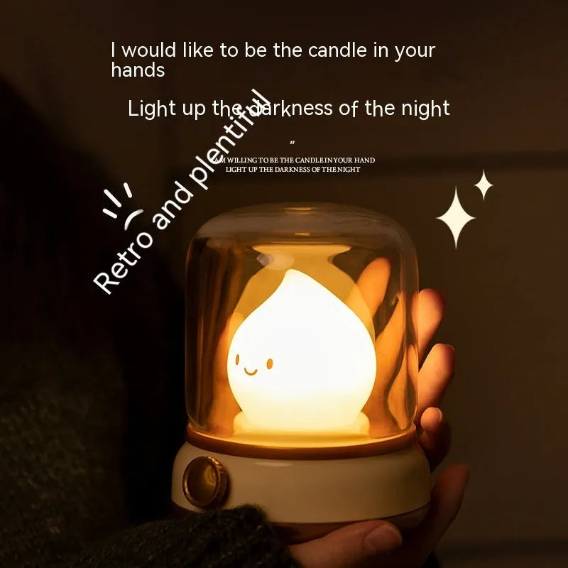 Retro oil lamp style USB rechargeable night light in green or yellow colour options
