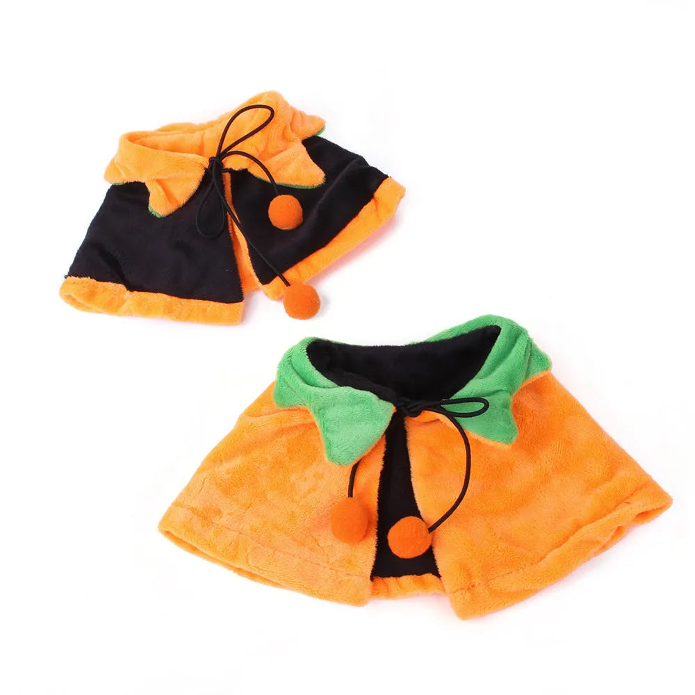 Plush double-sided pumpkin cloak Halloween costume for dog or cat in S, M, L sizes with hat option