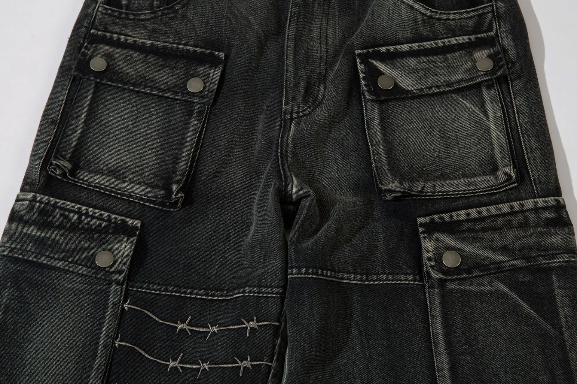 Men's black cotton loose-fitting wide-leg trousers with mid waist design