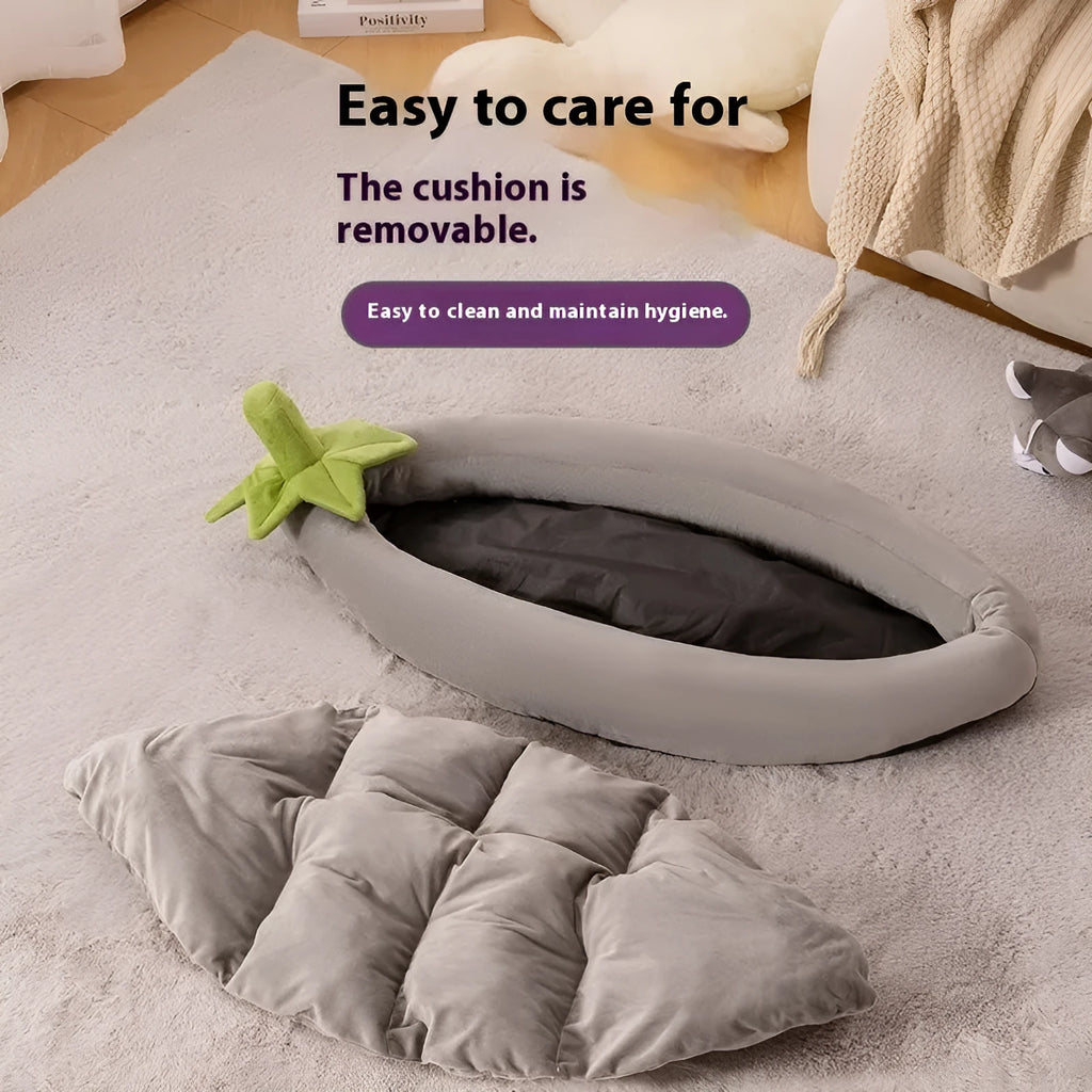 Brown removable washable dog mat on a wooden floor next to a dog crate.