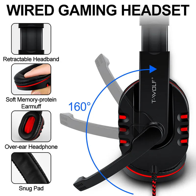 Thunder Wolf T800 wired gaming keyboard and mouse bundle with headset and extended mouse pad