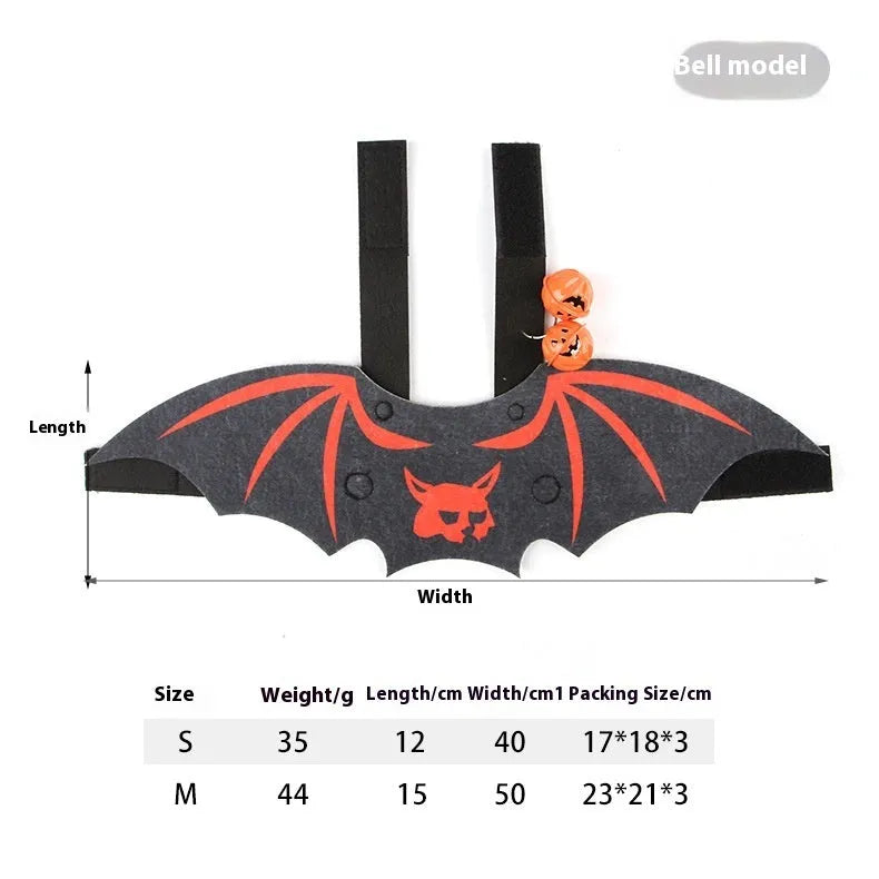 Halloween batwing cat costume in felt material with optional jingle bells