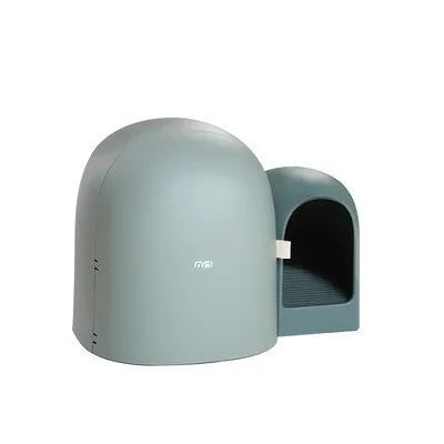 Fully enclosed oversized cat litter box in ABS plastic shown in Moss Green colour
