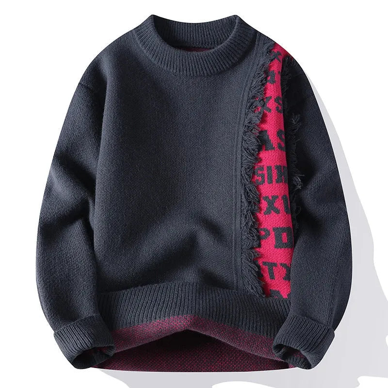 Men's loose fit knitted pullover sweater with ribbed hemline in various colours