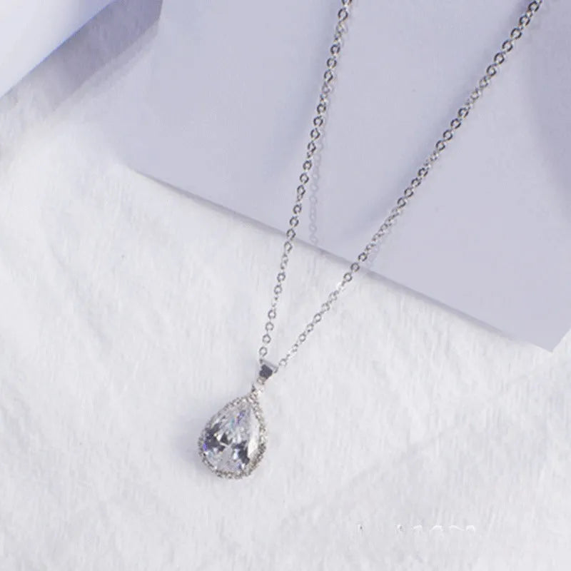 Women's drop shape necklace with geometric rhinestone pendant in multiple colour options