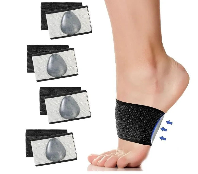 Elastic arch support foot bandage for flat feet in heart and plain styles.
