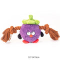 Green and purple interactive plush rope knot dog toy for tug of war and chewing.