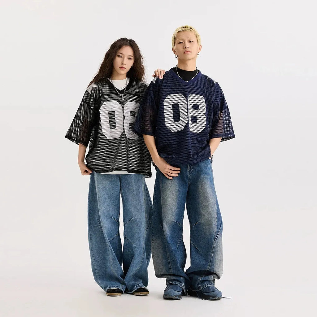 Black and navy blue loose fit short sleeve polyester shirt for men and women