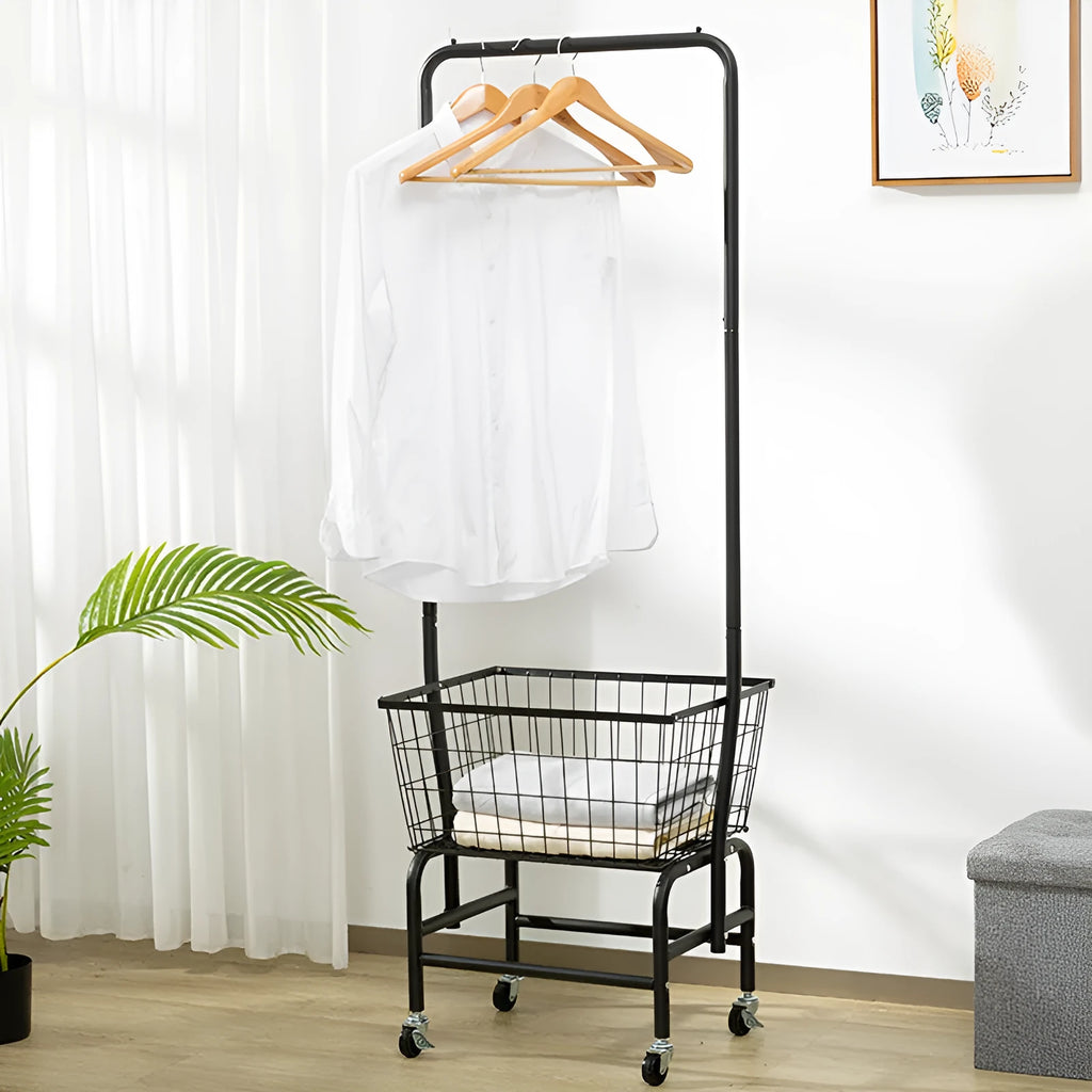 Single rod pulley clothes hanger in black or white with iron construction