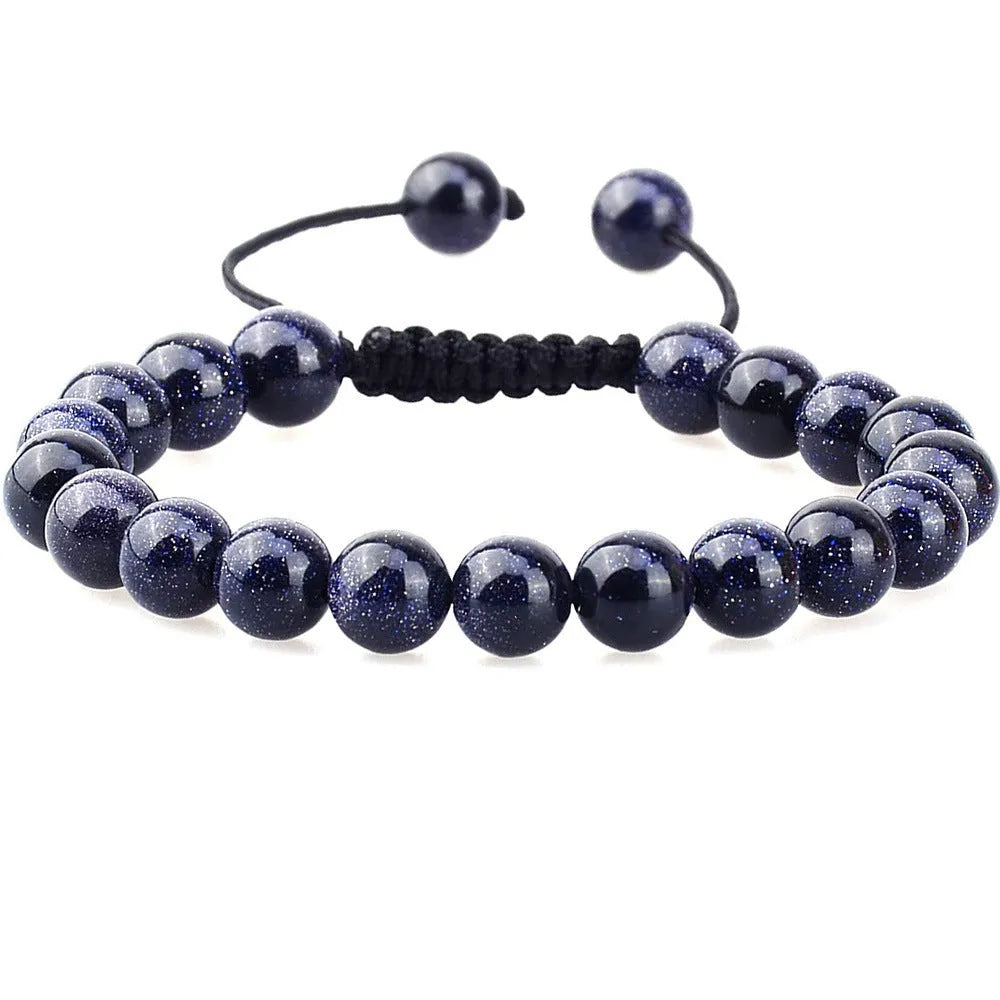 Women's hand-woven flat knot braided bracelet with geometric design and natural stones