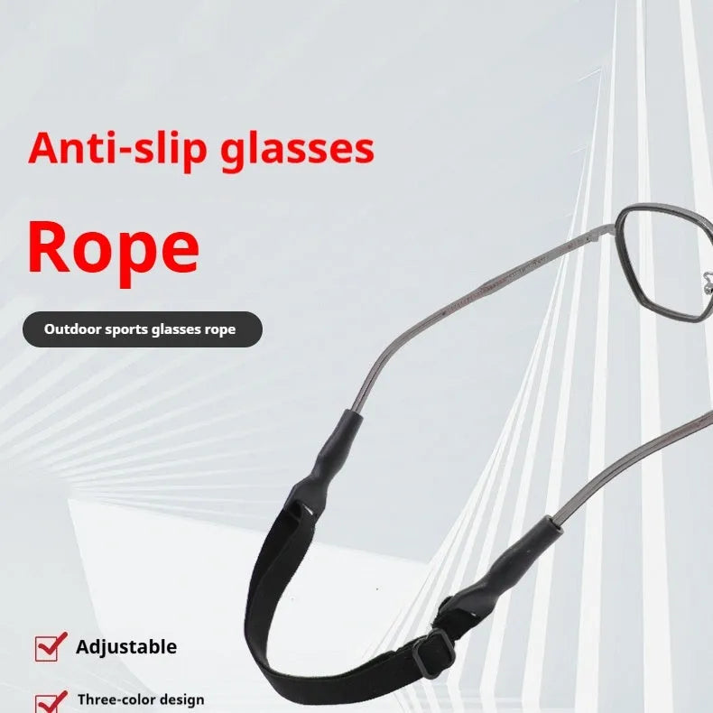 Black adjustable glasses anti-skid cord with silicone end fibre rope construction for adult and children's use