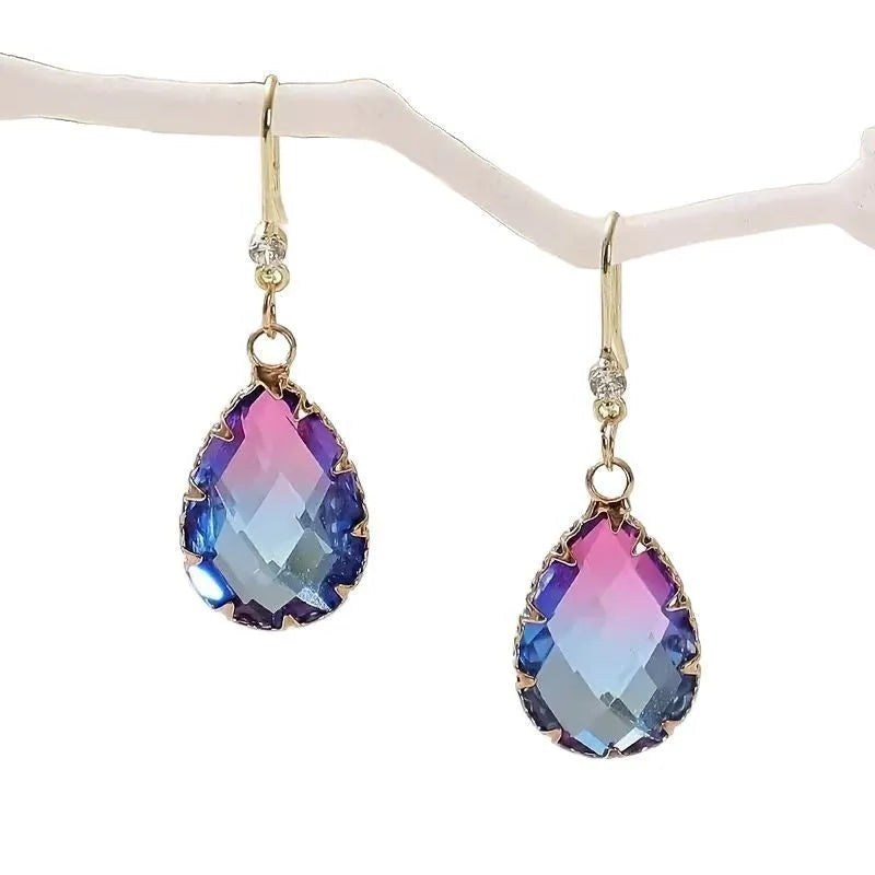 Coloured glaze heart earrings in blue, yellow, purple and red crystal styles