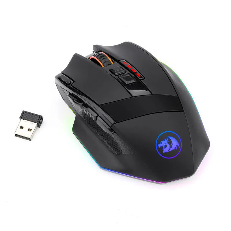 Black Redragon M801P wireless gaming mouse with nine buttons and ergonomic design