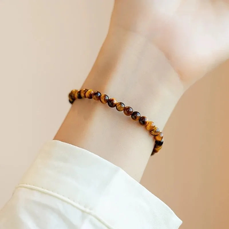 Handmade New Chinese style Tigereye bracelet with geometric round beads.