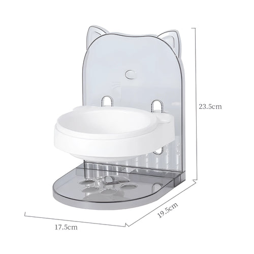 Grey adjustable height cat feeding bowl with anti-spill edges and removable design