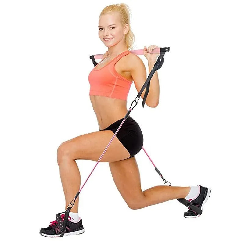 Women's rope stretch fitness stick 11-piece set with adjustable TPE Bodhi poles in pink, purple, and black