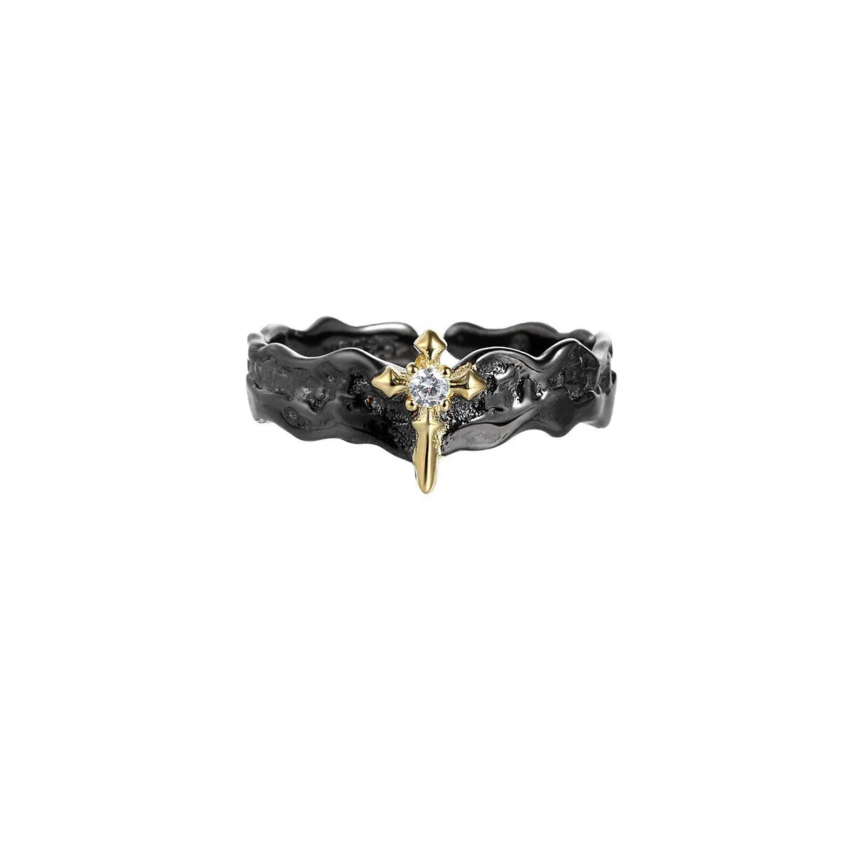 Princess Knight adjustable silver ring in white gold or black gold electroplated finish.